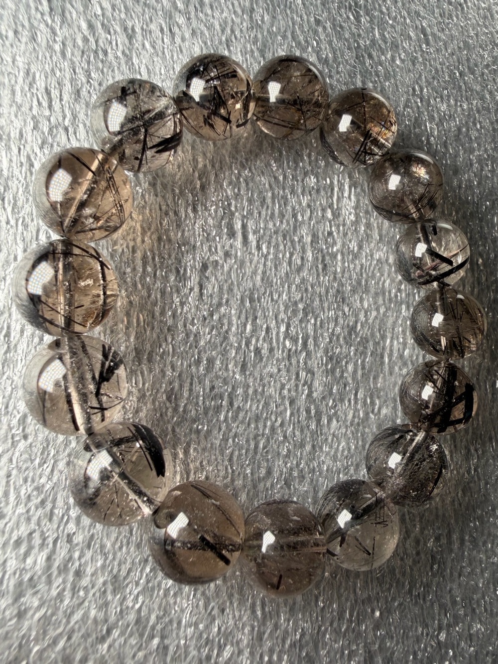 HQ 12MM Rainbow High Quality Black Rutile Natural Crystal Bracelet